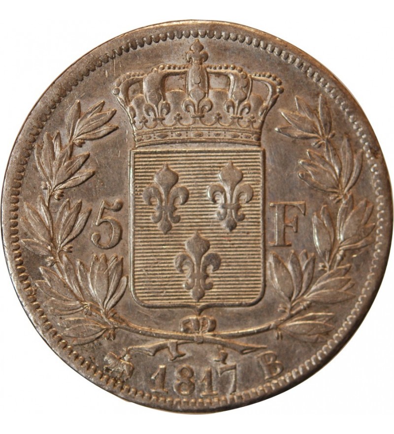 LOUIS XVIII - 5 FRANCS ARGENT 1817 B ROUEN