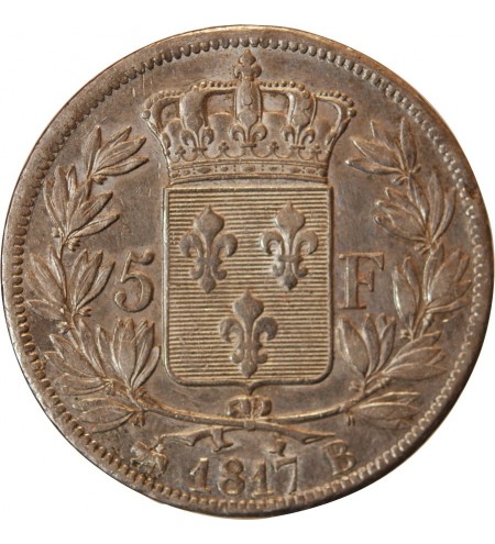 LOUIS XVIII - 5 FRANCS ARGENT 1817 B ROUEN