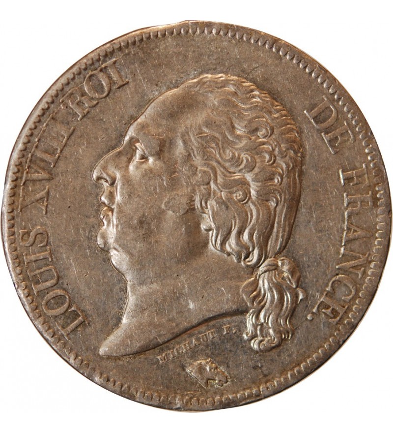 LOUIS XVIII - 5 FRANCS ARGENT 1817 B ROUEN