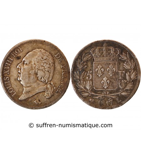 LOUIS XVIII - 5 FRANCS ARGENT 1817 L BAYONNE