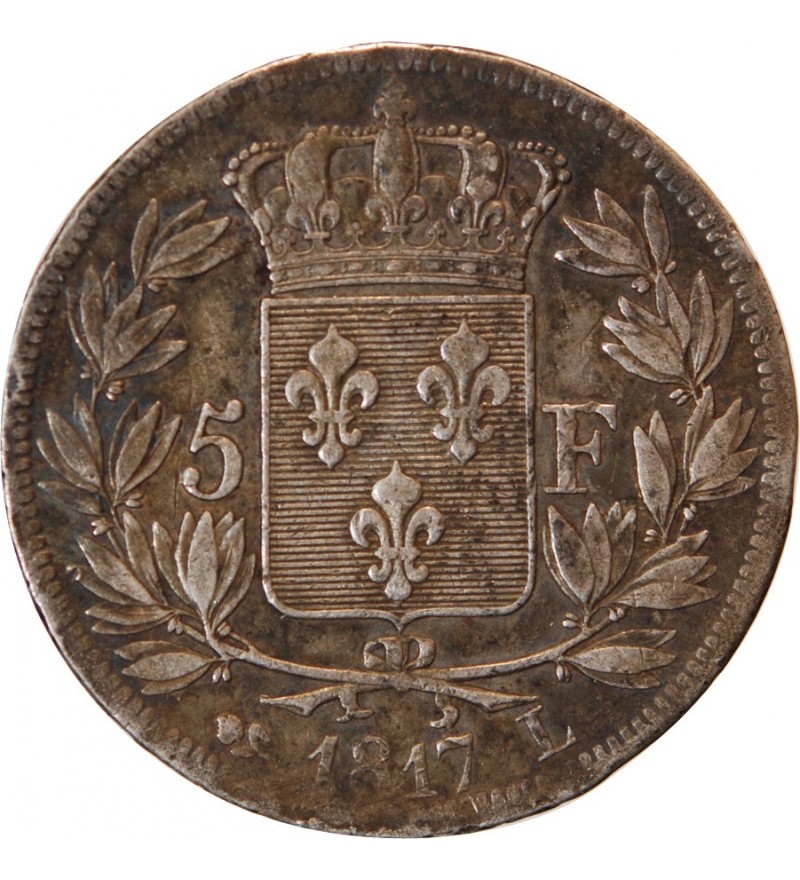 LOUIS XVIII - 5 FRANCS ARGENT 1817 L BAYONNE