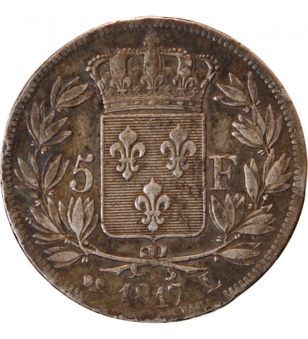 LOUIS XVIII - 5 FRANCS ARGENT 1817 L BAYONNE