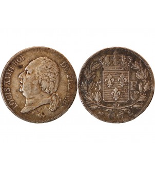 LOUIS XVIII - 5 FRANCS ARGENT 1817 L BAYONNE 2