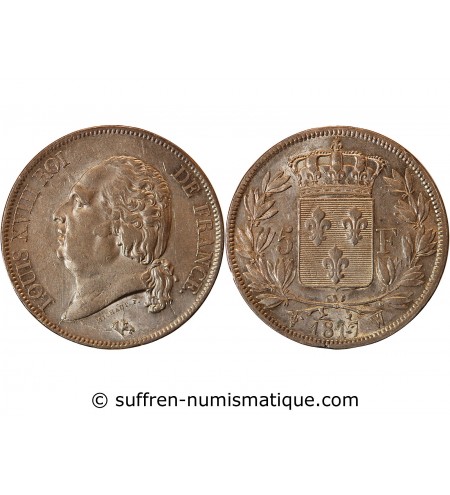 LOUIS XVIII - 5 FRANCS ARGENT 1817 W LILLE