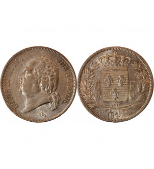 LOUIS XVIII - 5 FRANCS ARGENT 1817 W LILLE 2