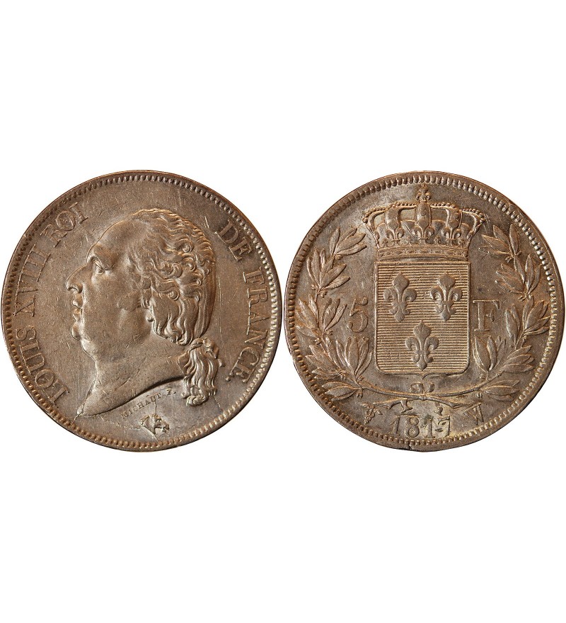 LOUIS XVIII - 5 FRANCS ARGENT 1817 W LILLE