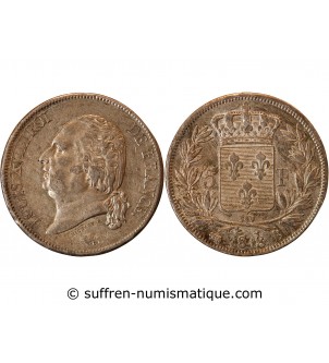 LOUIS XVIII - 5 FRANCS ARGENT 1818 B ROUEN
