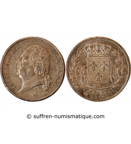 LOUIS XVIII - 5 FRANCS ARGENT 1818 B ROUEN
