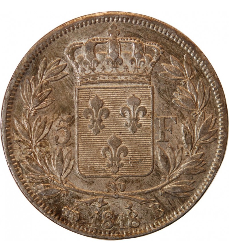 LOUIS XVIII - 5 FRANCS ARGENT 1818 B ROUEN
