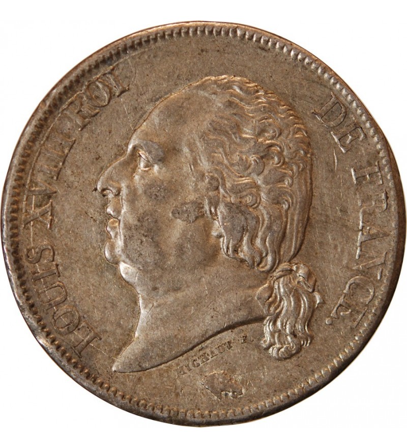 LOUIS XVIII - 5 FRANCS ARGENT 1818 B ROUEN