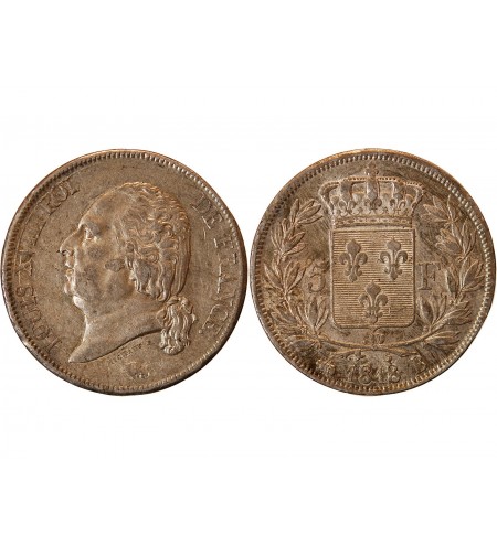 LOUIS XVIII - 5 FRANCS ARGENT 1818 B ROUEN