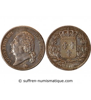 LOUIS XVIII - 5 FRANCS ARGENT 1819 B ROUEN