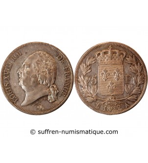 LOUIS XVIII - 5 FRANCS ARGENT 1822 A PARIS