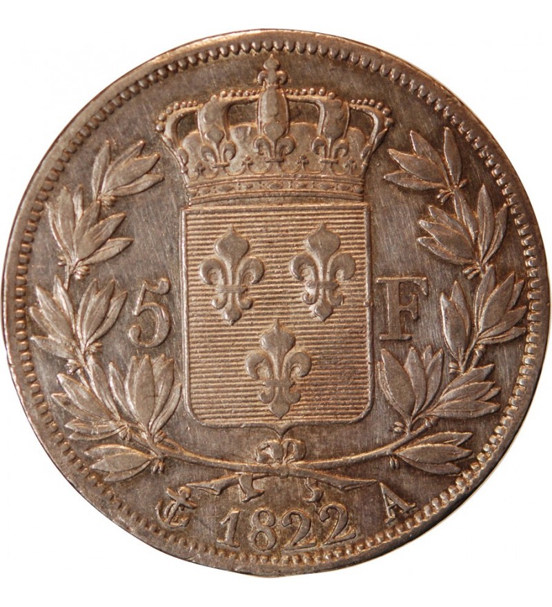 LOUIS XVIII - 5 FRANCS ARGENT 1822 A PARIS