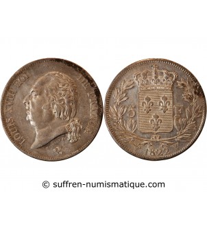 LOUIS XVIII - 5 FRANCS ARGENT 1822 W LILLE