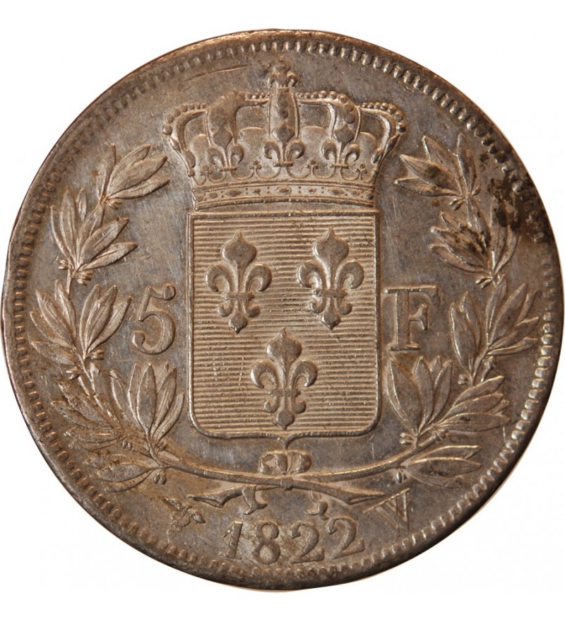 LOUIS XVIII - 5 FRANCS ARGENT 1822 W LILLE