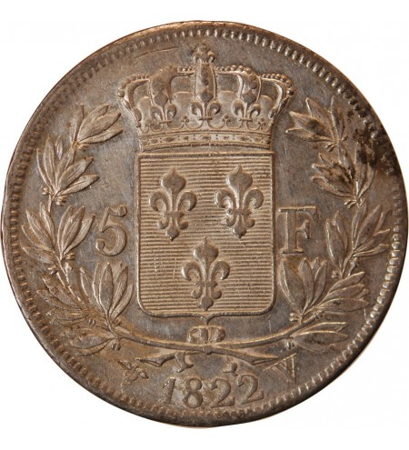 LOUIS XVIII - 5 FRANCS ARGENT 1822 W LILLE