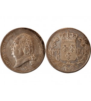 LOUIS XVIII - 5 FRANCS ARGENT 1822 W LILLE 2
