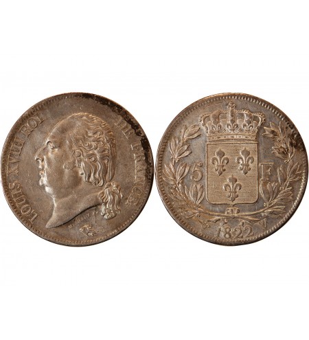LOUIS XVIII - 5 FRANCS ARGENT 1822 W LILLE