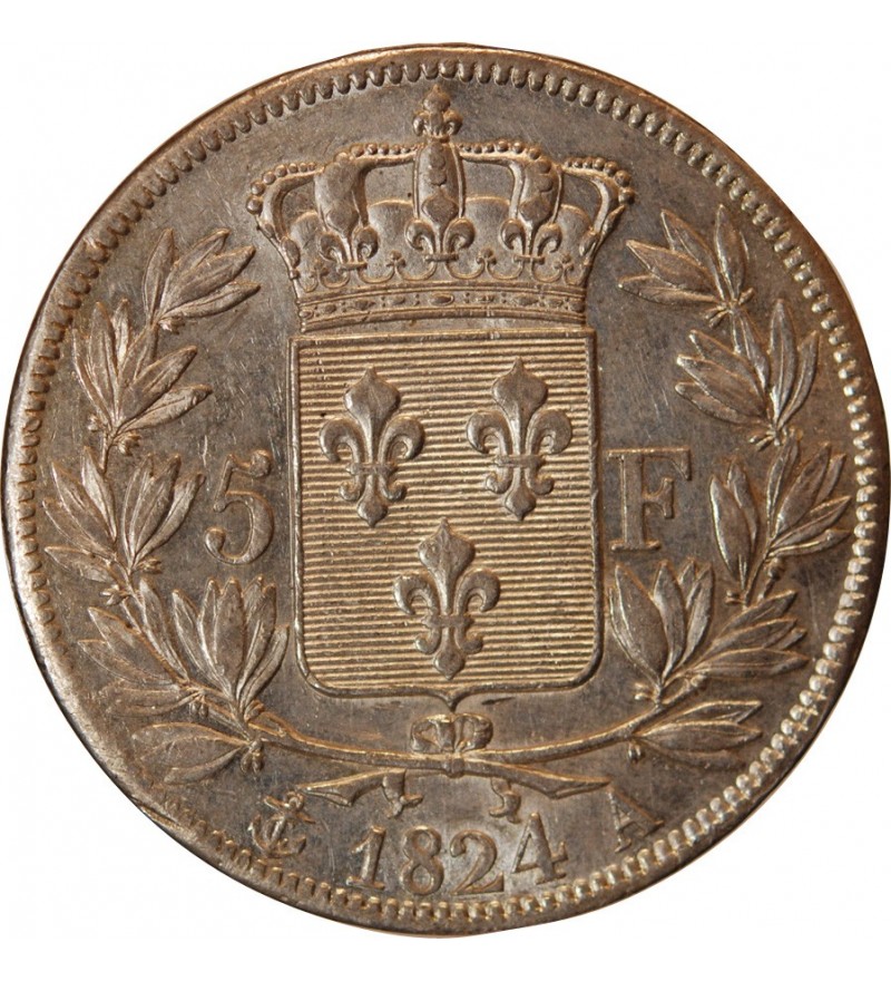 LOUIS XVIII - 5 FRANCS ARGENT 1824 A PARIS
