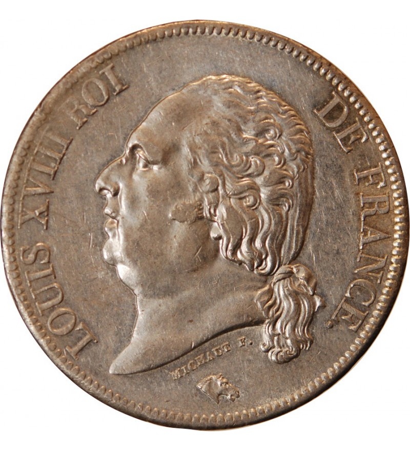 LOUIS XVIII - 5 FRANCS ARGENT 1824 A PARIS
