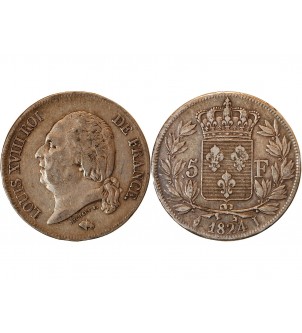 LOUIS XVIII - 5 FRANCS ARGENT 1824 I LIMOGES 2