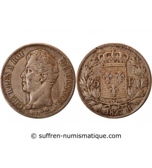 CHARLES X - 5 FRANCS ARGENT 1827 H LA ROCHELLE