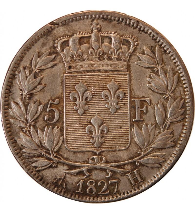 CHARLES X - 5 FRANCS ARGENT 1827 H LA ROCHELLE