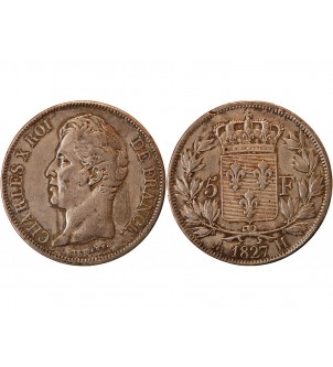 CHARLES X - 5 FRANCS ARGENT 1827 H LA ROCHELLE 2