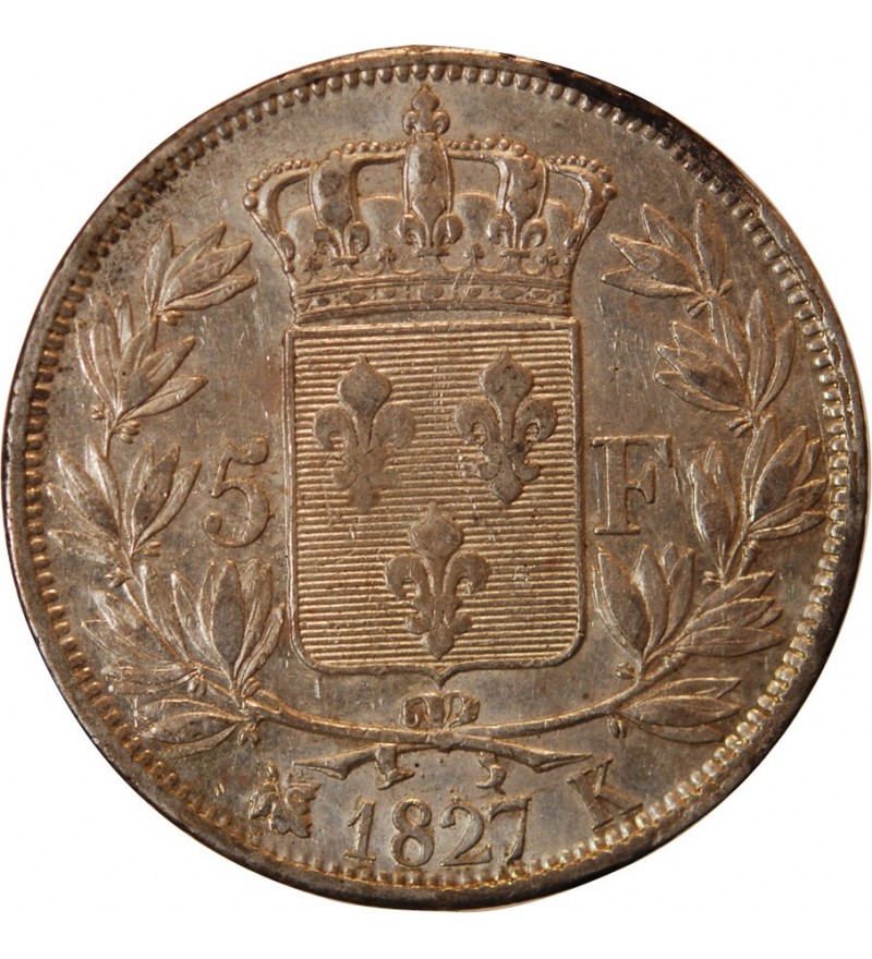 CHARLES X - 5 FRANCS ARGENT 1827 K BORDEAUX