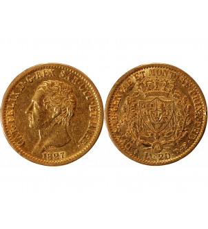 ITALIE, CHARLES FELIX﻿ - 20 LIRE OR 1827 TURIN 2