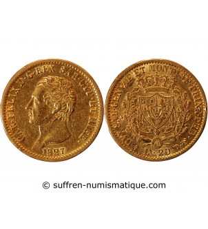 ITALIE, CHARLES FELIX﻿ - 20 LIRE OR 1827 TURIN