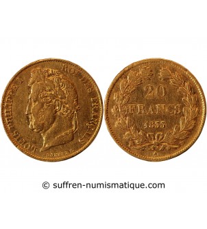 LOUIS PHILIPPE﻿ Ier - 20 FRANCS OR 1833 W LILLE