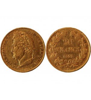 LOUIS PHILIPPE﻿ Ier - 20 FRANCS OR 1833 W LILLE 2