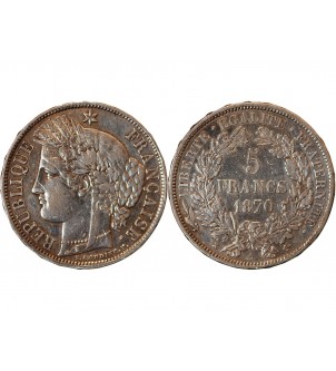 CERES - 5 FRANCS ARGENT 1870 A PARIS "Avec Légende"﻿ 2