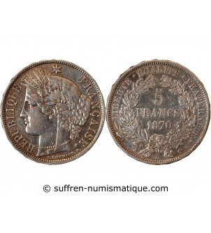 CERES - 5 FRANCS ARGENT 1870 A PARIS "Avec Légende"﻿