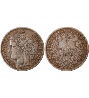 CERES - 5 FRANCS ARGENT 1870 A PARIS "Avec Légende"﻿ 2