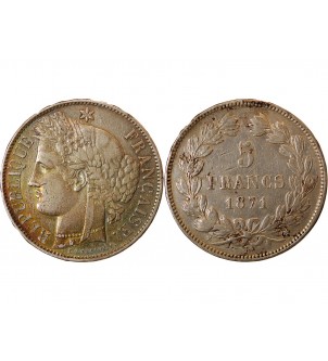 CERES - 5 FRANCS ARGENT 1871 K BORDEAUX "Sans légende" 2