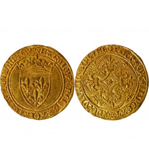 CHARLES VI LE FOU ﻿- ECU D'OR A LA COURONNE LA ROCHELLE 1380 / 1422﻿ 2