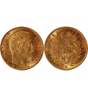 NAPOLEON III - 5 FRANCS OR PETIT MODULE 1854 A PARIS﻿ "Tranche cannelée" 2