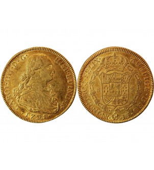 COLOMBIE, CHARLES IV - 8 ESCUDOS OR 1791 NR NUEVO REINO 2
