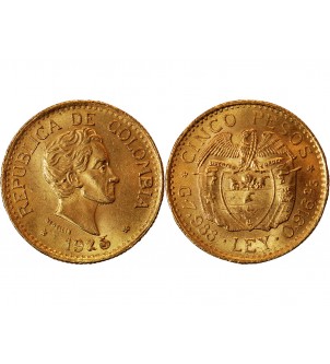 COLOMBIE - 5 PESOS OR 1925 2