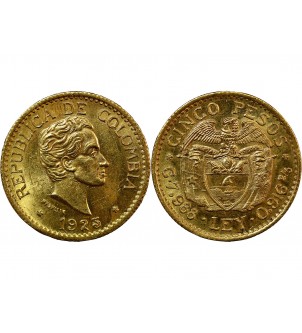 COLOMBIE - 5 PESOS OR 1925 2
