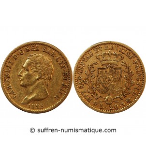 ITALIE, CHARLES FELIX﻿ - 20 LIRE OR 1828 P AIGLE RARE