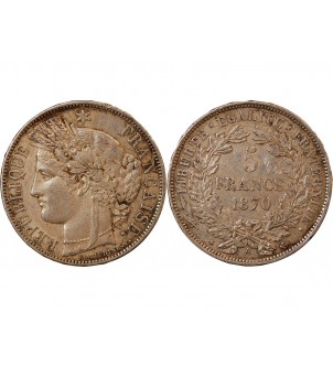 CERES - 5 FRANCS ARGENT 1870 A PARIS "Avec Légende"﻿ 2