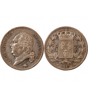LOUIS XVIII - 5 FRANCS ARGENT 1817 A PARIS 2