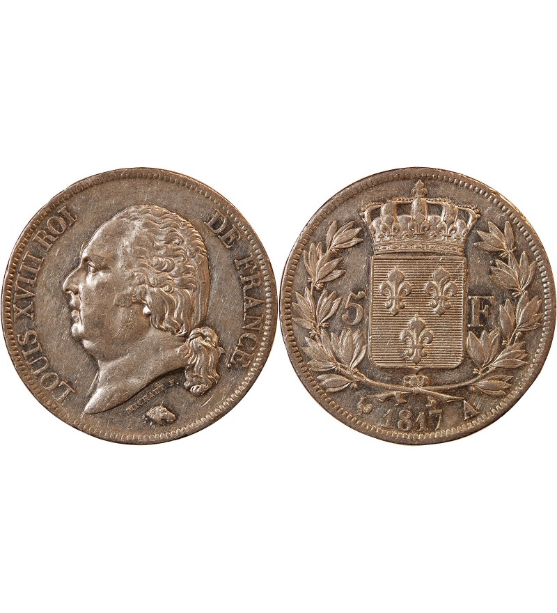 LOUIS XVIII - 5 FRANCS ARGENT 1817 A PARIS
