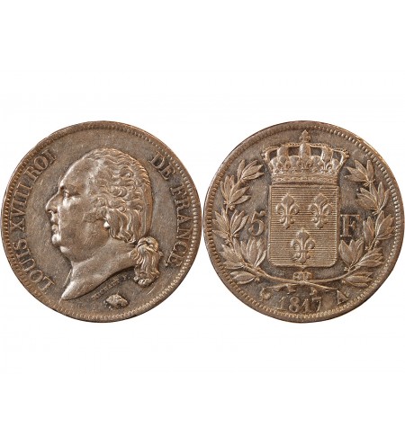 LOUIS XVIII - 5 FRANCS ARGENT 1817 A PARIS
