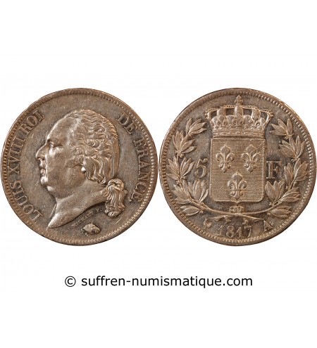 LOUIS XVIII - 5 FRANCS ARGENT 1817 A PARIS