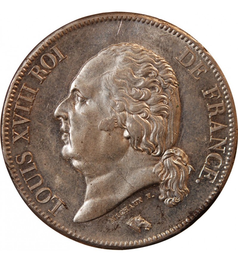 LOUIS XVIII - 5 FRANCS ARGENT 1823 B ROUEN